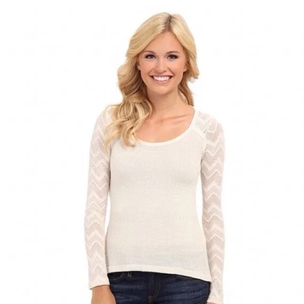 NWT Lucky Brand Ginny Lace Thermal Top Cream Small
